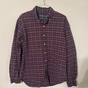 Ralph Lauren Shirt Mens Medium Maroon Plaid Blue Pony Classic Fit Button Down